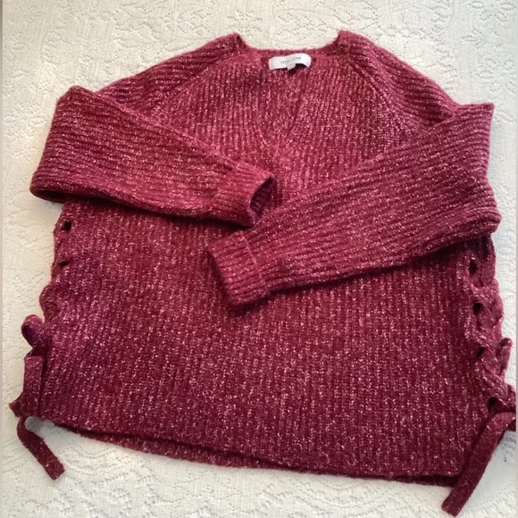 John + Jenn Heather Wine Sweater with Lacings - Picture 1 of 6